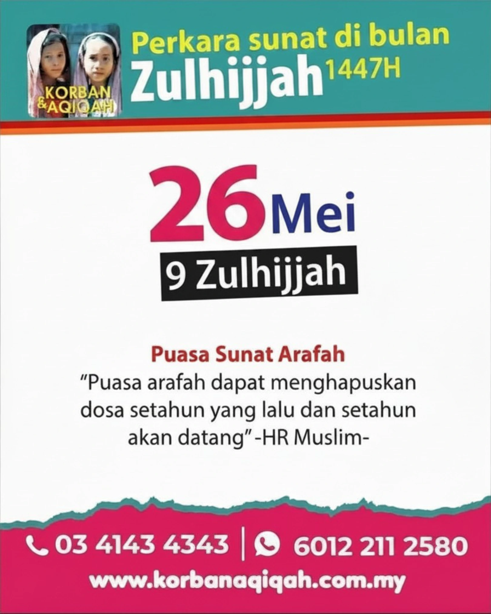 Tarikh 9 Zulhijjah 1447H bersamaan 26 Mei dan galakan puasa sunat Arafah